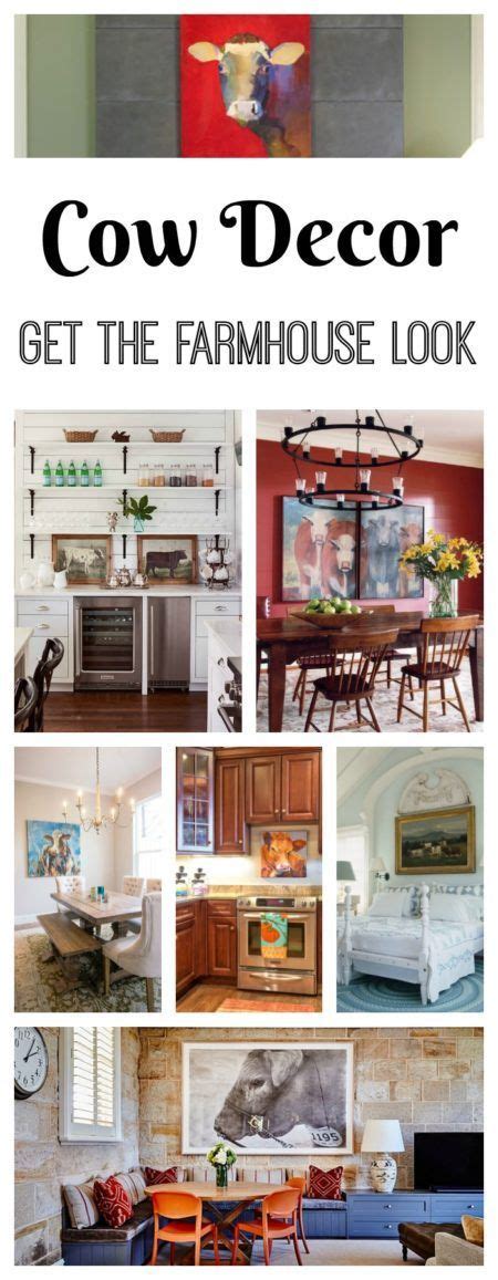 a collage of photos with the words cow decor get the farmhouse look on it