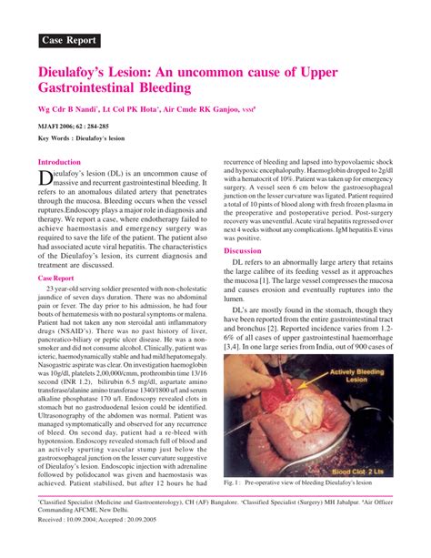 Pdf Dieulafoy S Lesion An Uncommon Cause Of Upper Gastrointestinal Bleeding