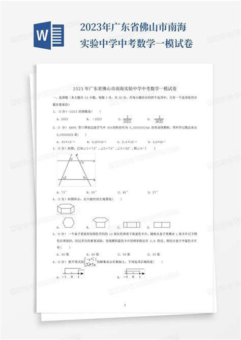 2023年广东省佛山市南海实验中学中考数学一模试卷word模板下载编号qvabxvej熊猫办公