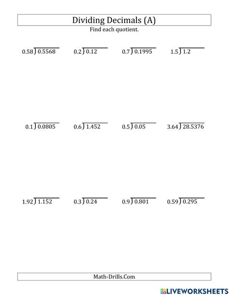 Long Division With Decimals Practice Worksheets