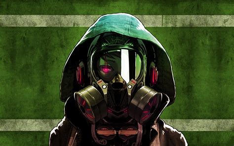 Wallpaper Anime Girls Gas Masks Artwork Green Clothing Costume