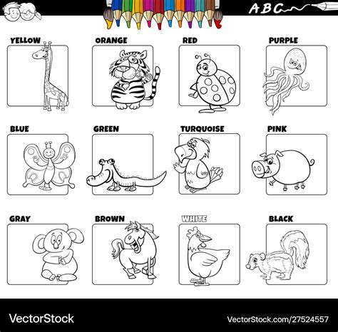 Basic Colors With Animals Set For Coloring Vector Image