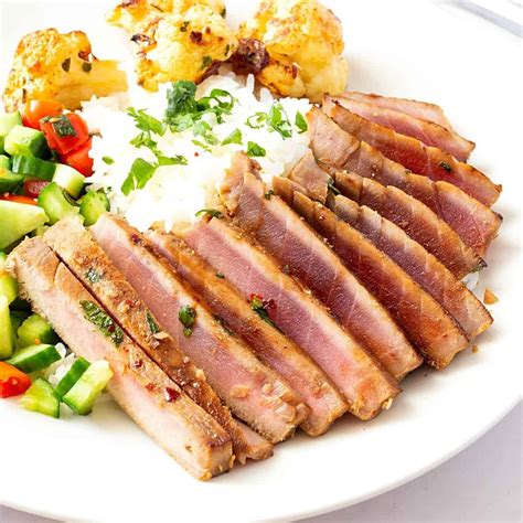 Seared Ahi Tuna Steak Recipe With Soy And Ginger Veena Azmanov