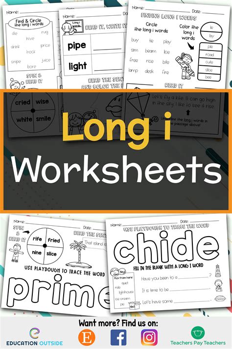 Long I Worksheets Color And Bandw Versions Included Passage Writing Long I Words Word