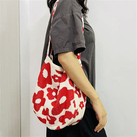 Flower Knitted Shoulder Bag Women Handbag Large Capacity Travel Tote