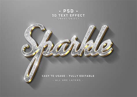 Premium Psd Sparkle Text Effect 3d Silver Left Style In 2022