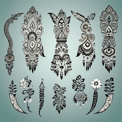 Premium Photo Henna Mehndi Hands Vector Illustration Hand Drawn Henna