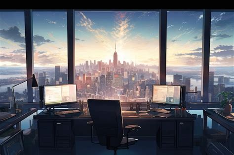 Premium AI Image Anime Style Office Interior Creative And Colorful