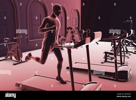 Man Running On A Treadmill Illustration Stock Photo Alamy