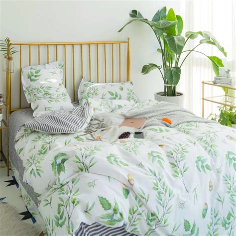 Tutubird Green Leaf Print Bedding Set Girls Lady Pastoral Plant Duvet