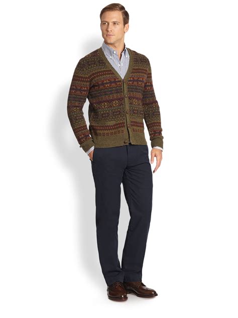 Lyst Polo Ralph Lauren Fair Isle Cardigan In Brown For Men