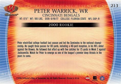 Peter Warrick Rookie Masters Collectors Edge Football Card Ebay