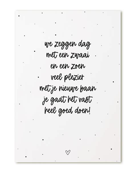 Kaart gedichtje nieuwe baan