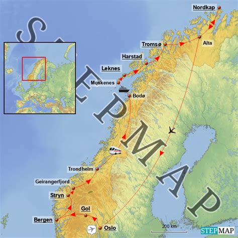 StepMap Norwegen Fjorde und Nordkap 2020 Landkarte für Norwegen