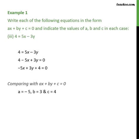 Example 1 Write Equation 4 5x 3y In Form Of Ax By C 0 And