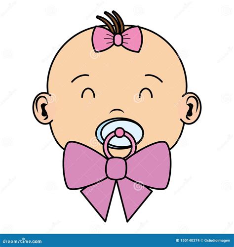 Cute Little Baby Girl With Pacifier Character Stock Illustration