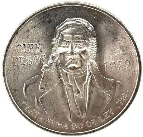 1979 Mexico Cien Peso Jose Morelos 100 Peso BU MS Silver Mexican Coin