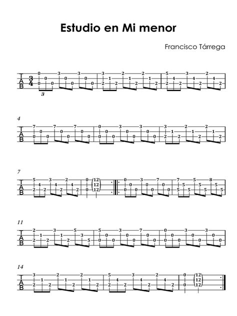 Estudio En Mi Menor Tárrega Partitura Completa Pdf