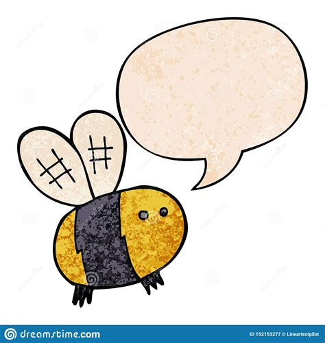 A Creative Cartoon Bee And Speech Bubble In Retro Texture Style Stock