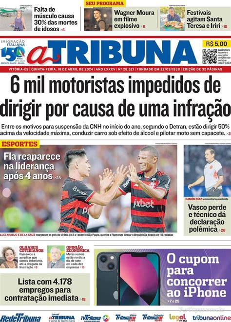 Capa A Tribuna Edição Quinta 18 de Abril de 2024