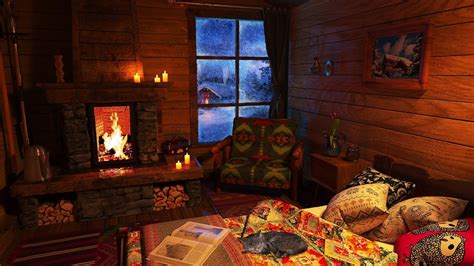 Deep Sleep In A Cozy Winter Hut And Cat Blizzard Sounds Fireplace