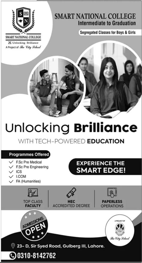 Smart National College Admissions 2024 For Intermediate 2024 Private