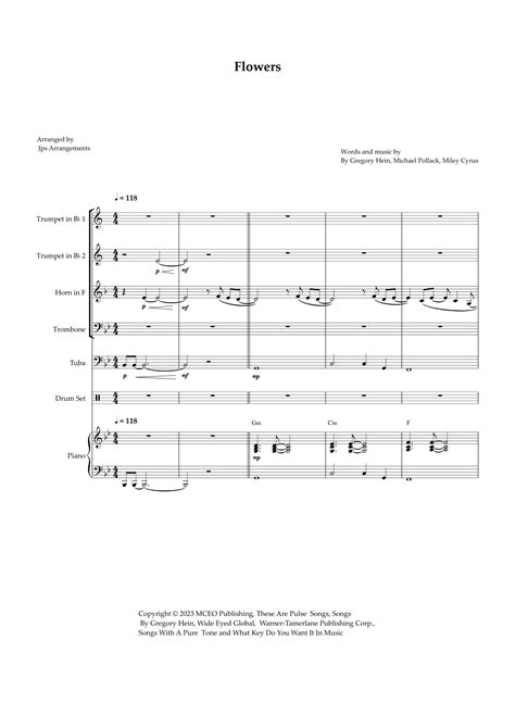 Flowers Arr Jps Arrangements By Miley Cyrus Sheet Music For Brass