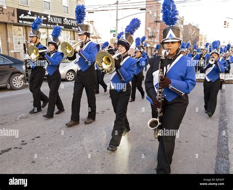 High School Marching Band In The Three Kings Day Parade In Williamsburg