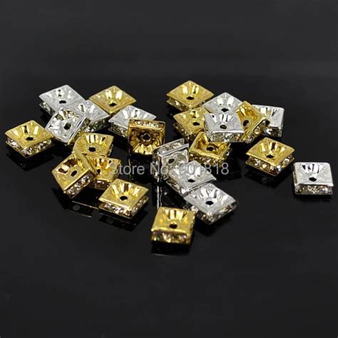 100pcs Lot 6mm 8mm 10mm Gold Silver Metal Square Rhinestone Crystal