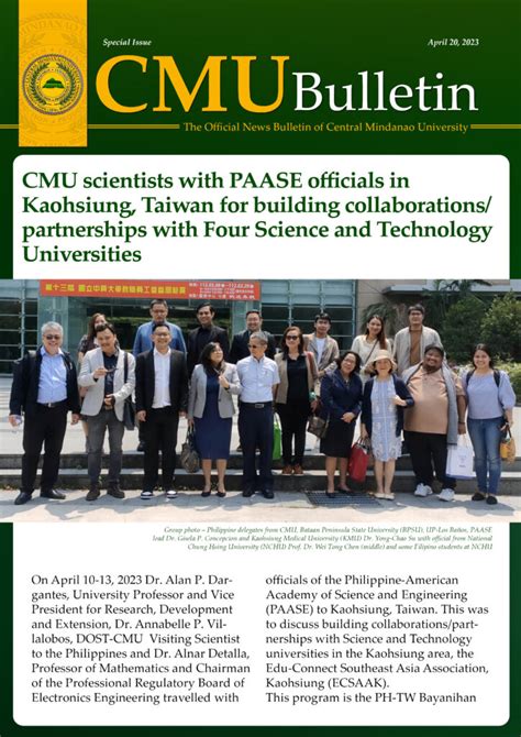 Cmu Bulletin Cmu Scientists With Paase Officials In Kaohsiung Taiwan