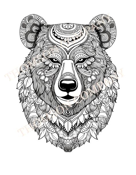 4 Bear With A Tribal Designs Adult Coloring Pages Printable Pdf Coloring Book Page Ai Generated