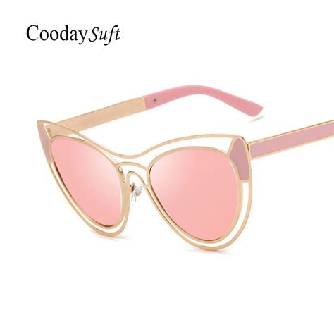 Coodaysuft Cat Eye Big Size Oversized Metal Frame Sunglasses Mirror