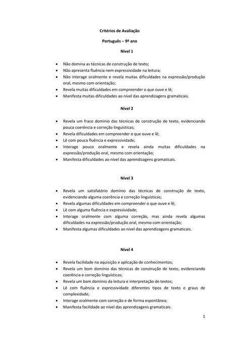 PDF Critérios de Avaliação Português 9º ano avefa pt 1 Critérios