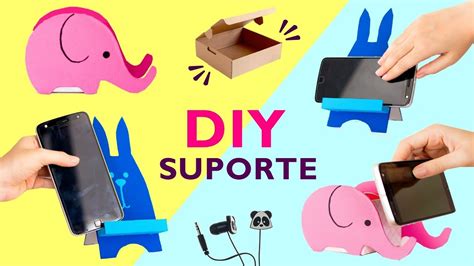 2 DIY Suporte de Celular PAPELÃO Fácil Suporte coelho e elefante