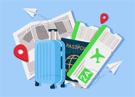 Business Trip Banner With Passport Tickets Travel Bag Web Vector