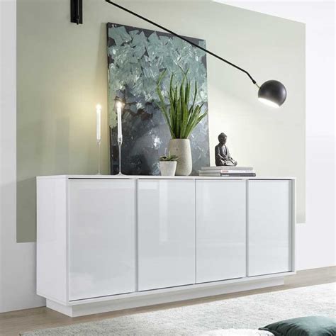 Buffet 4 portes blanc laqué brillant burano l 180 x l 43 x h 79