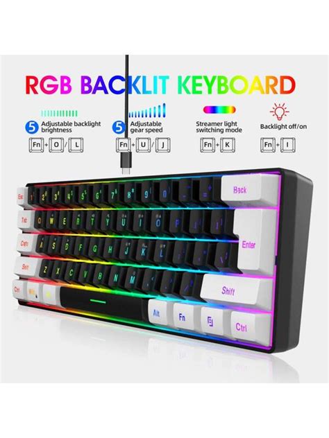 Hxsj 60 Wired Gaming Keyboard 61keys Small Rgb Backlight Membrane