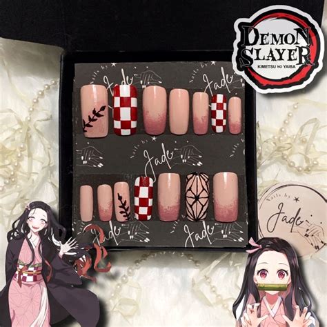 Demon Slayer Nezuko Fake Nails Press On Nails Anime By Jade Nails