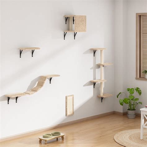 Amazon COZIWOW 5 Pcs Wall Mounted Cat Climber Set Wood Indoor