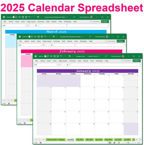 2025 Calendar Spreadsheet Printable And Editable