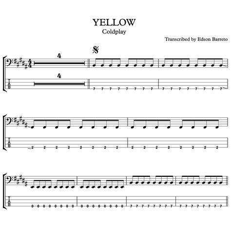 Yellow Coldplay Bass Score And Tab Lesson Edson Renato Vitti Barreto Hotmart