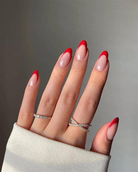 Frensh Nails Chic Nails Stylish Nails Red Tip Nails Prom Nails Red