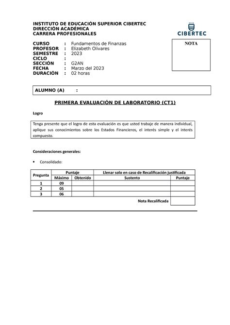 EA 2262 Fundamentos DE Finanzas N G2AN 01 CL1 LA Olivares Araujo