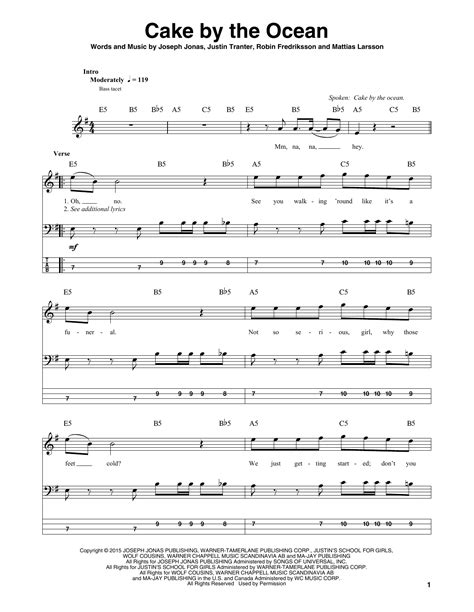 Cake By The Ocean By Dnce Sheet Music For Bass Guitar Tab At Sheet