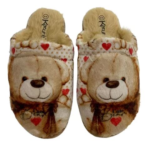 Pantufa Pelúcia Chinelo De Quarto Feminina Urso Coração MercadoLivre