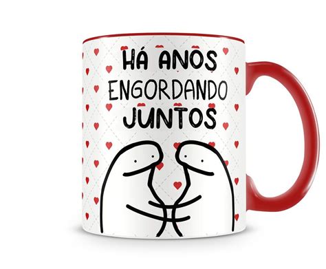 Caneca Meme Boneco Palito Flork H Anos Engordando Juntos Vermelha