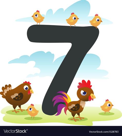 Collection number for kids farm animals - 7 Vector Image