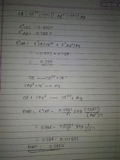 Calculate The Standard Emf Of The Following Cell Cd Cd Ag