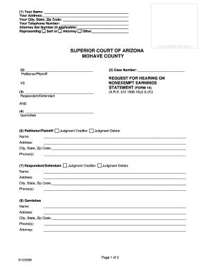 Fillable Online Form Request For Hearing On Nonexempt Earnings