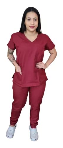 Pijama Cirúrgico Hospítalar Gabardine scrub liso Bordo Frete grátis